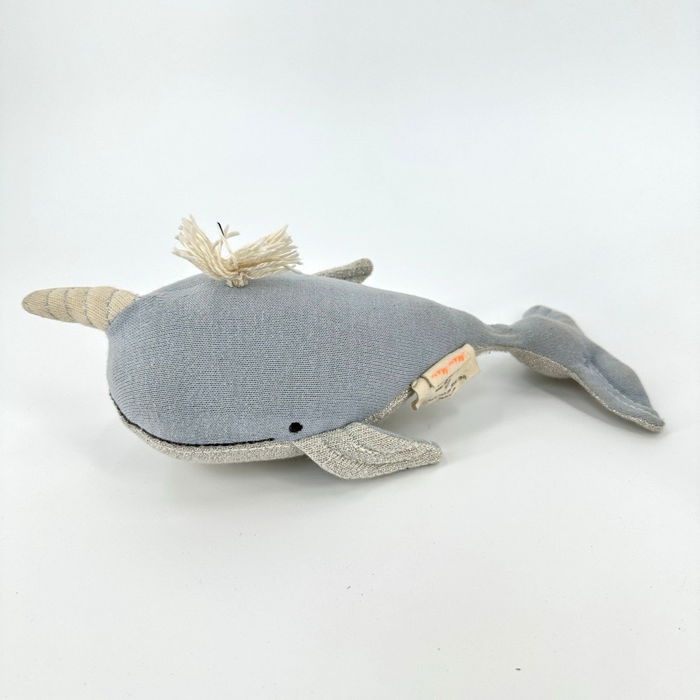 Meri Meri Milo Narwhal Plush Stuffie Silver Light Blue 11" Organic Cotton Indie